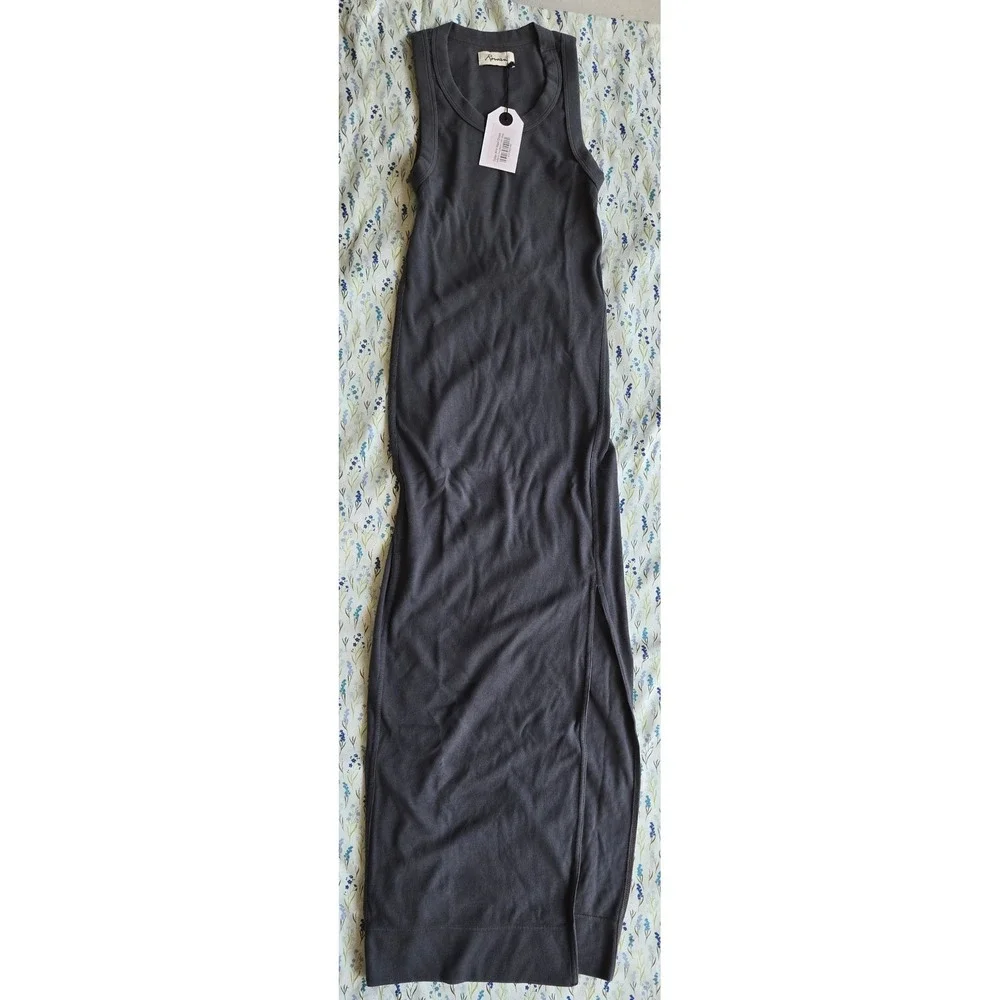 Rowan Dylan Knit Maxi Dress Faded Black Ribbed Side Slit American Made XS - Picture 2 of 10